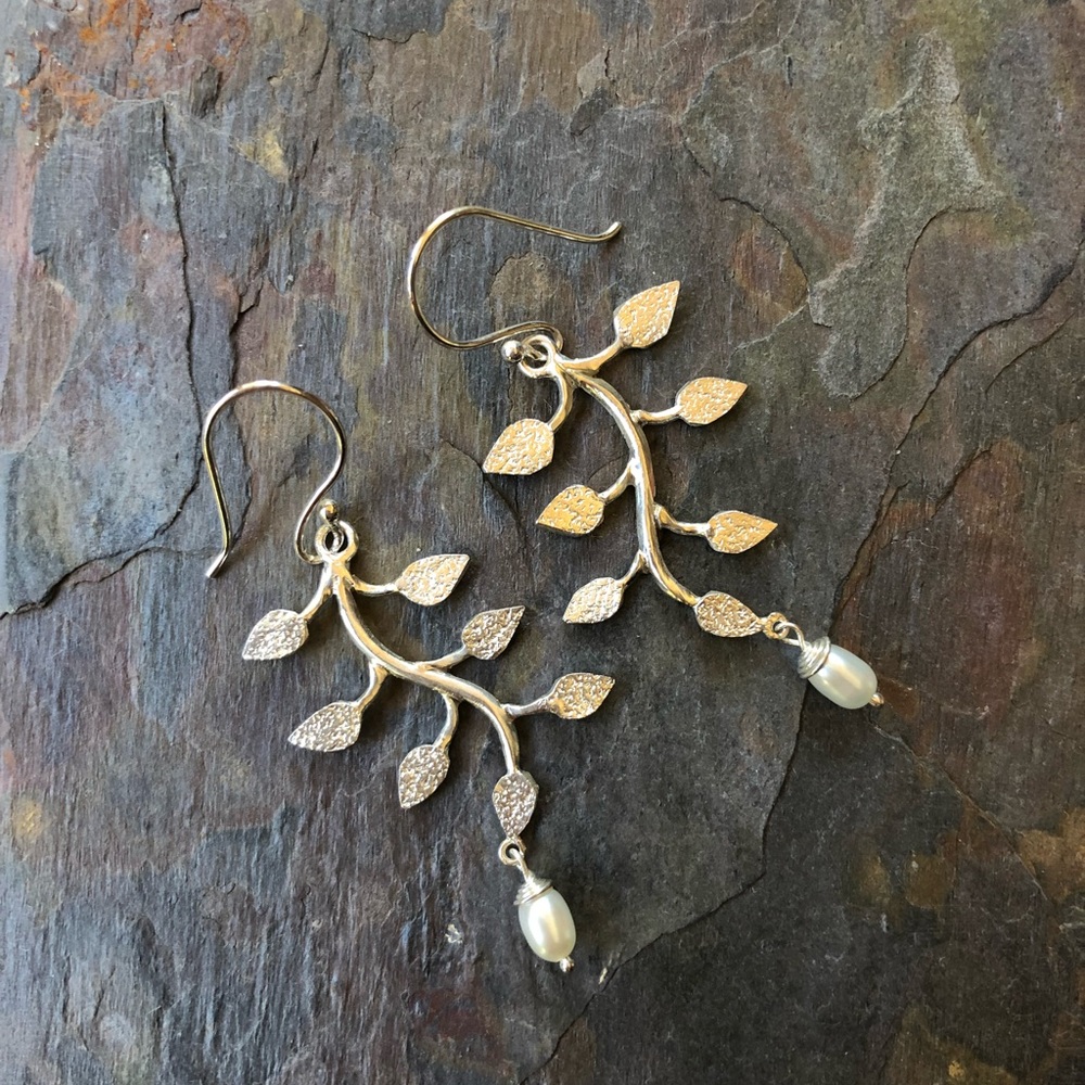 Sterling Silver Drop Pearl Earrings